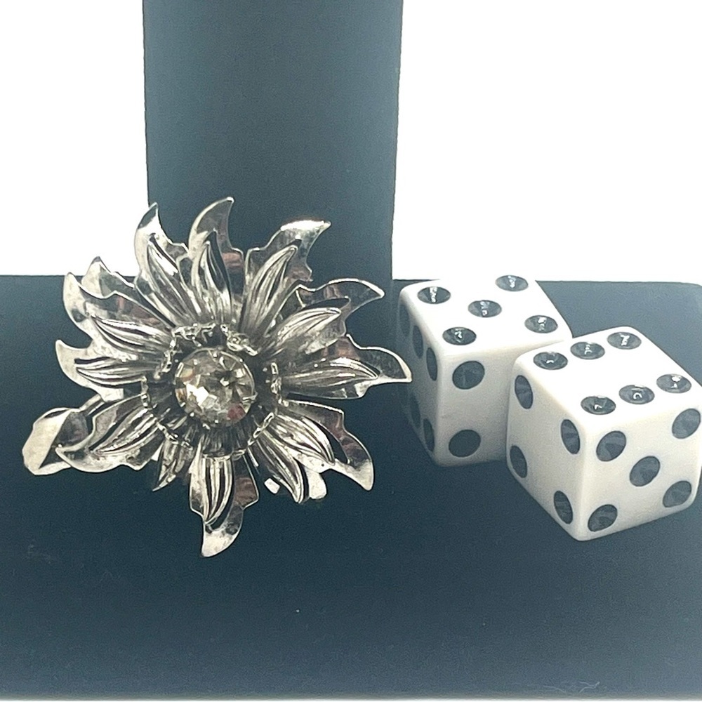 Vintage Eisenberg Ice Flower Brooch Silver Tone Crystal Rhinestone